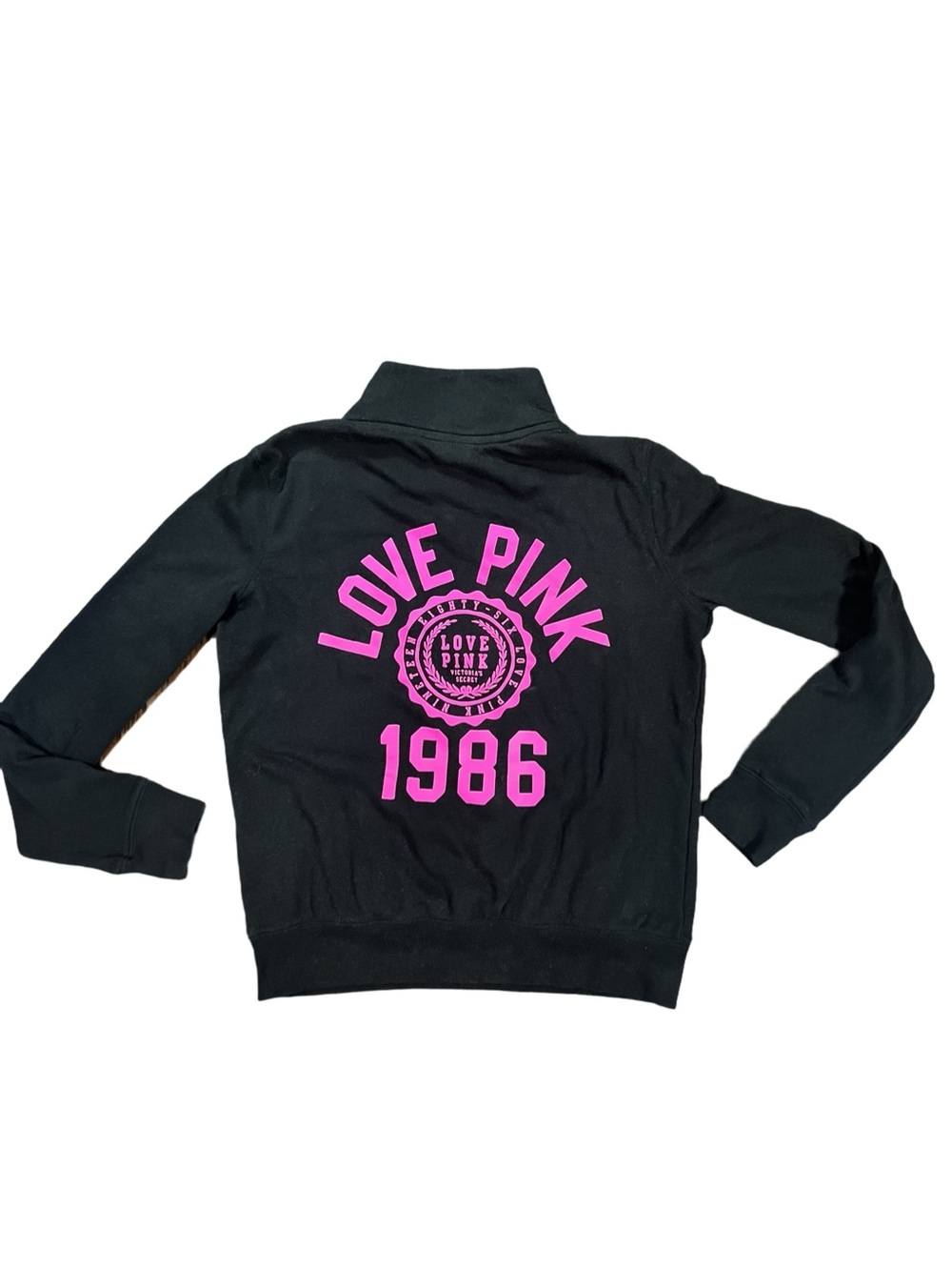 PINK Victoria's Secret Black/Pink LOVE PINK 1986 Lightweight Sweatshirt Sz Small